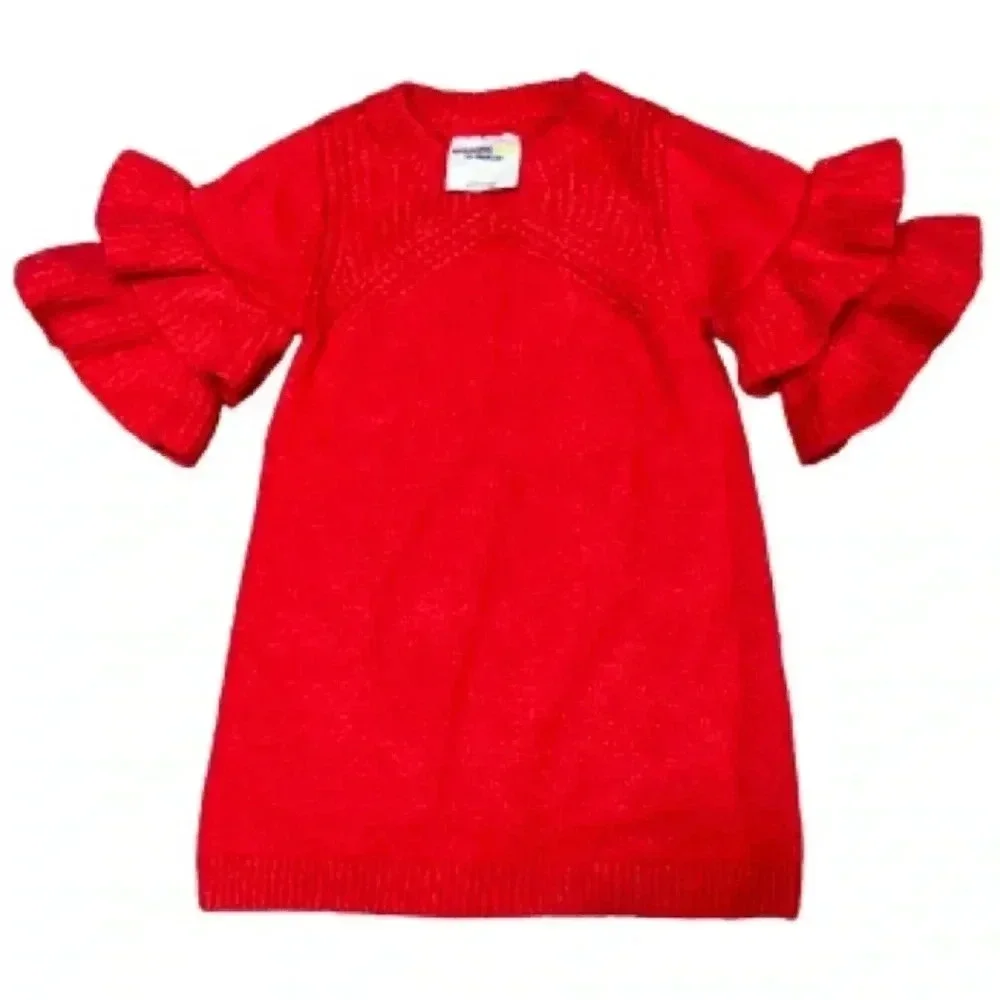 OSHKOSH DRESS RED SWEATER 3/4 SLEEVE RUFFLES‎ STRETCH SOFT SIZE 12 MONTHS NWT